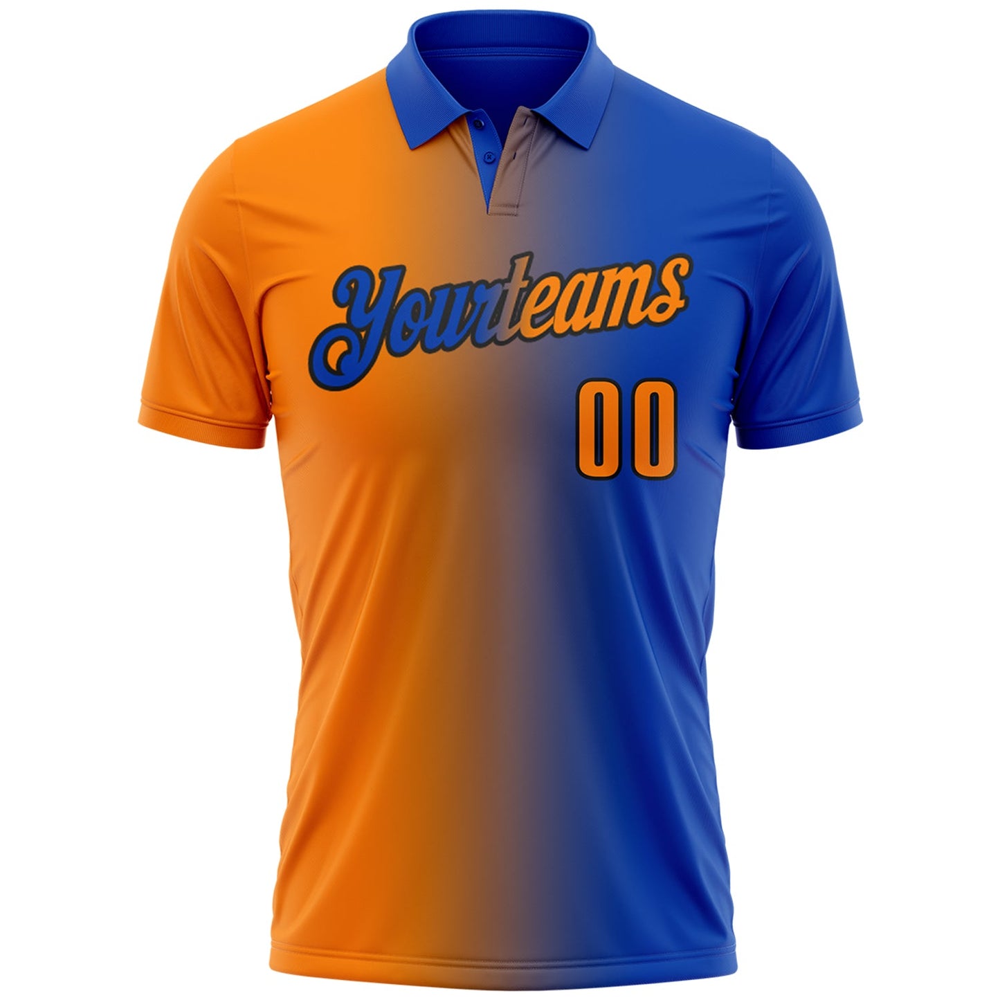 Custom Thunder Blue Bay Orange-Black 3D Gradient Fashion Performance Polo Shirt view 2
