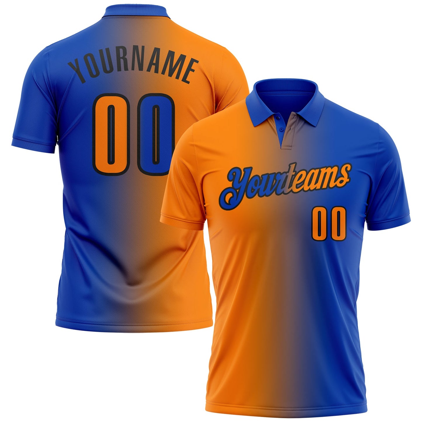 Custom Thunder Blue Bay Orange-Black 3D Gradient Fashion Performance Polo Shirt - Main View