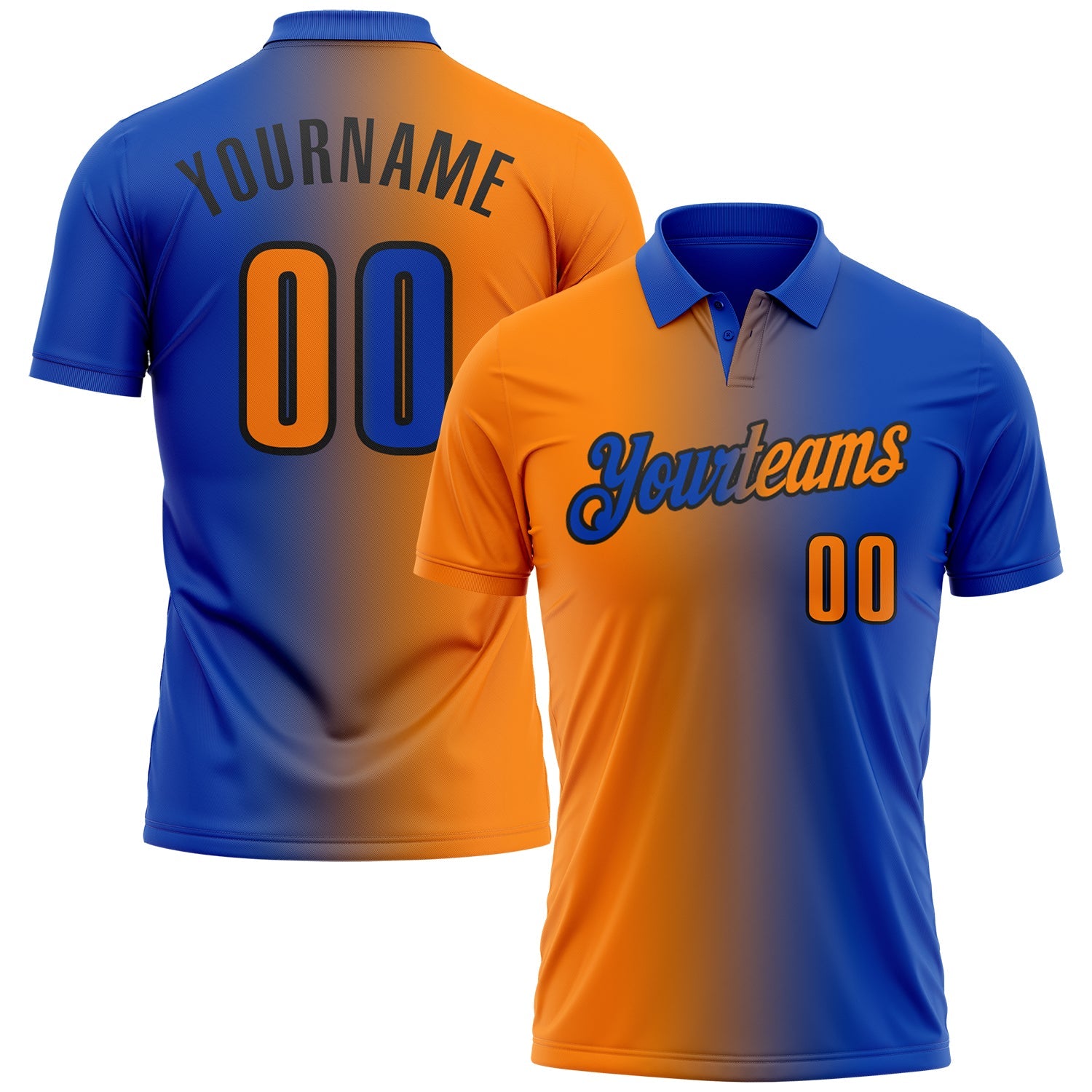 Custom Thunder Blue Bay Orange-Black 3D Gradient Fashion Performance Polo Shirt - Main View