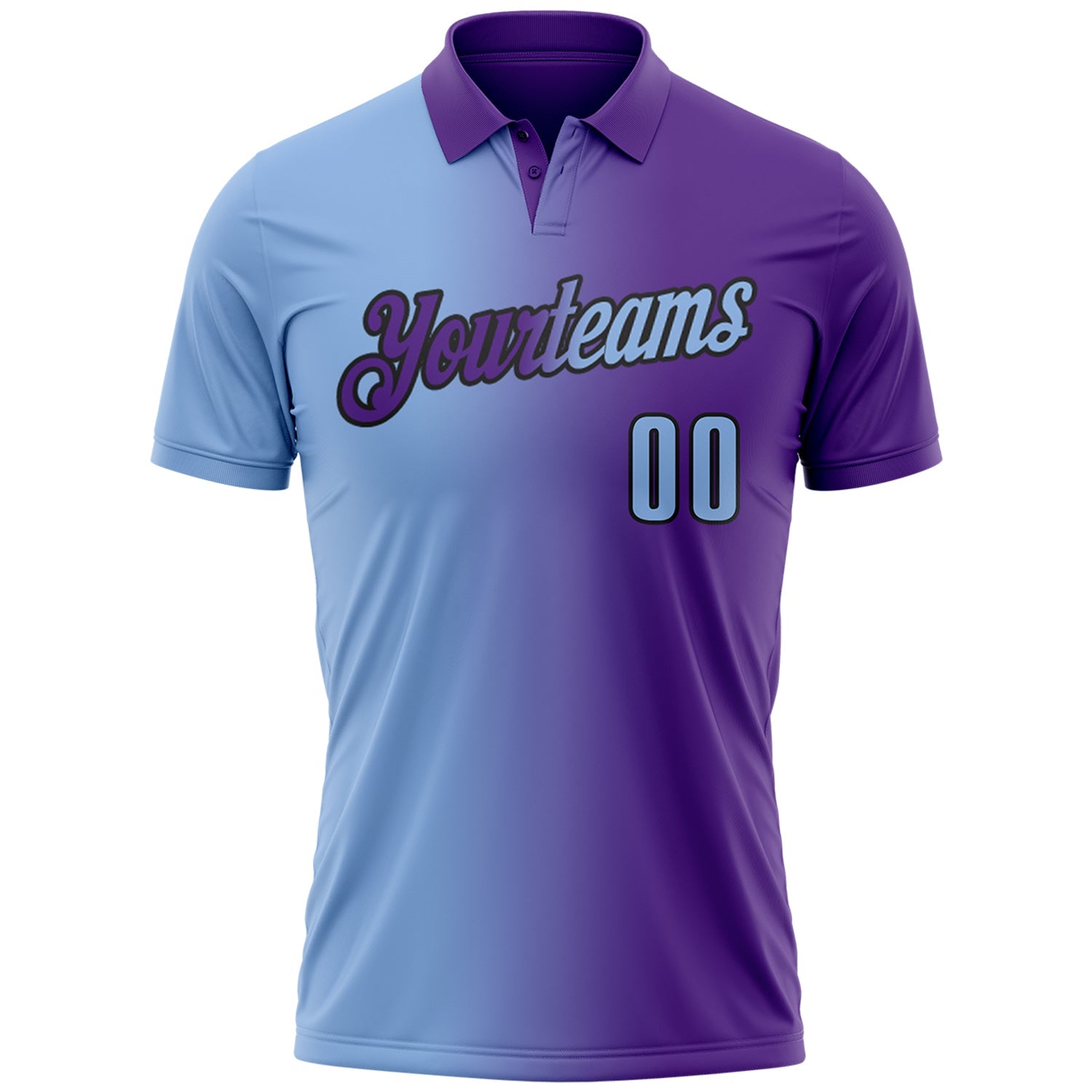 Custom Purple Light Blue-Black 3D Gradient Fashion Performance Polo Shirt view 2