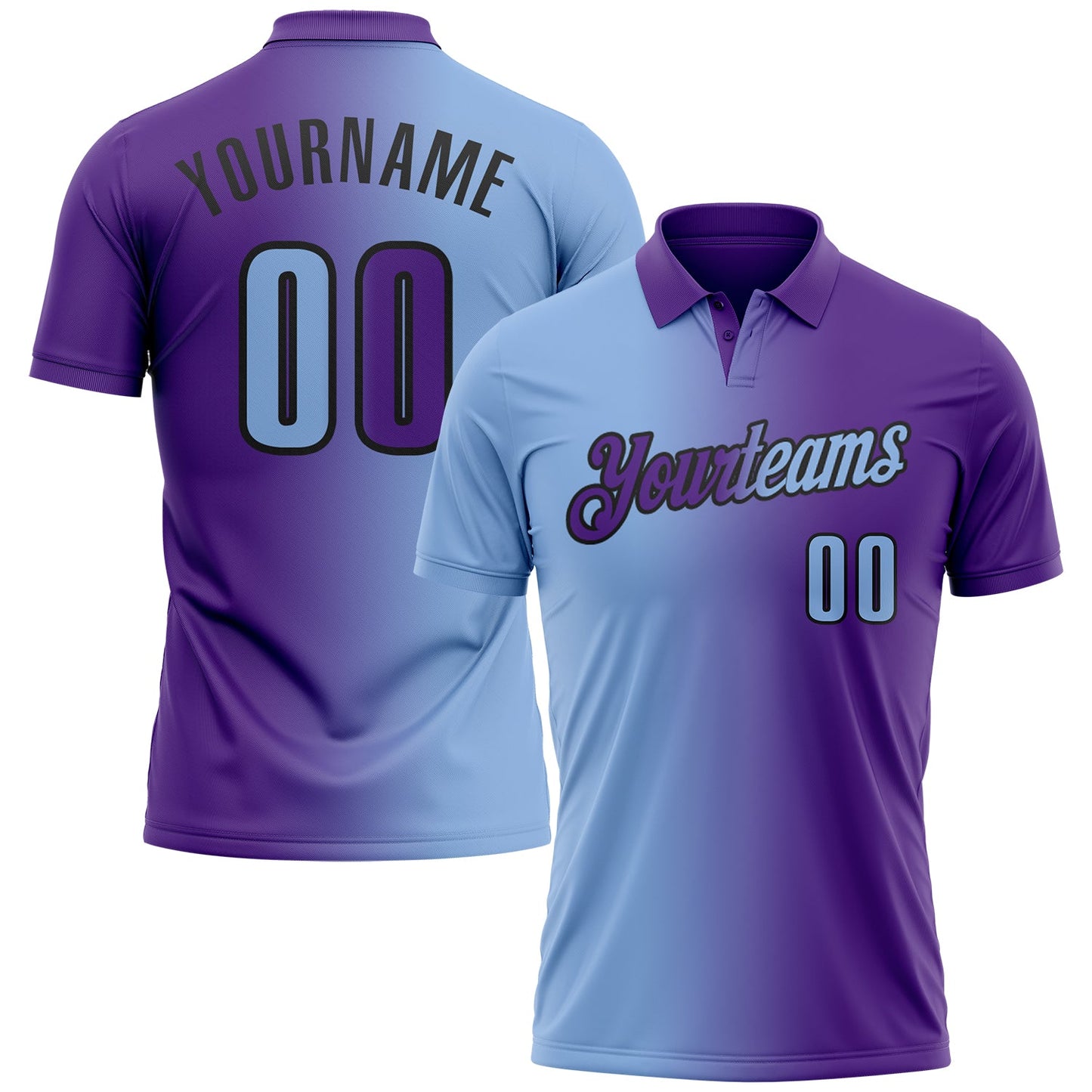 Custom Purple Light Blue-Black 3D Gradient Fashion Performance Polo Shirt - Main View
