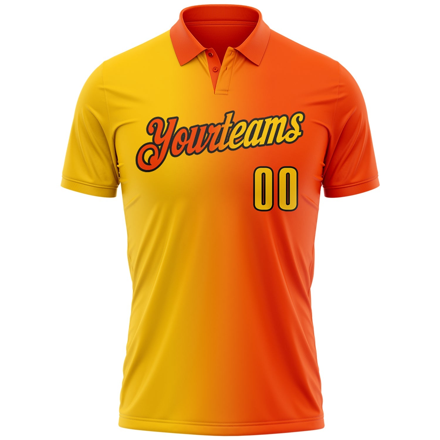 Custom Orange Yellow-Black 3D Gradient Fashion Performance Polo Shirt view 2