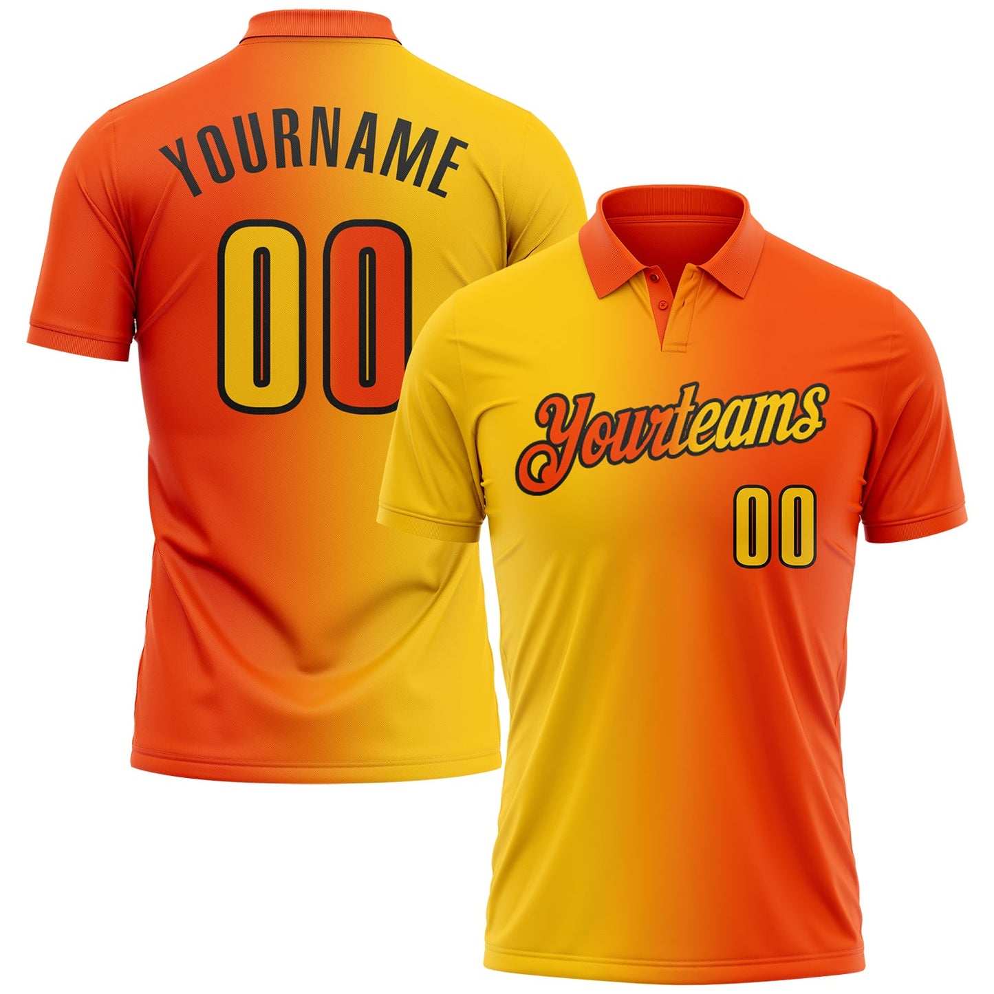 Custom Orange Yellow-Black 3D Gradient Fashion Performance Polo Shirt - Main View