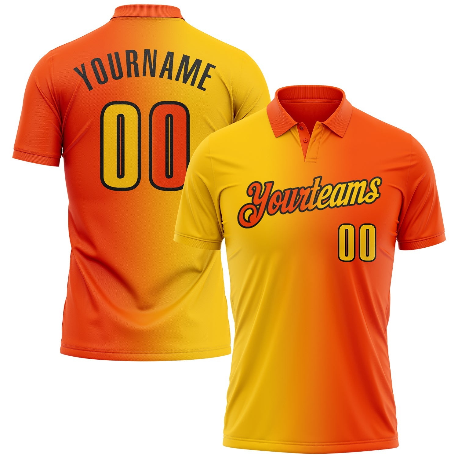 Custom Orange Yellow-Black 3D Gradient Fashion Performance Polo Shirt - Main View