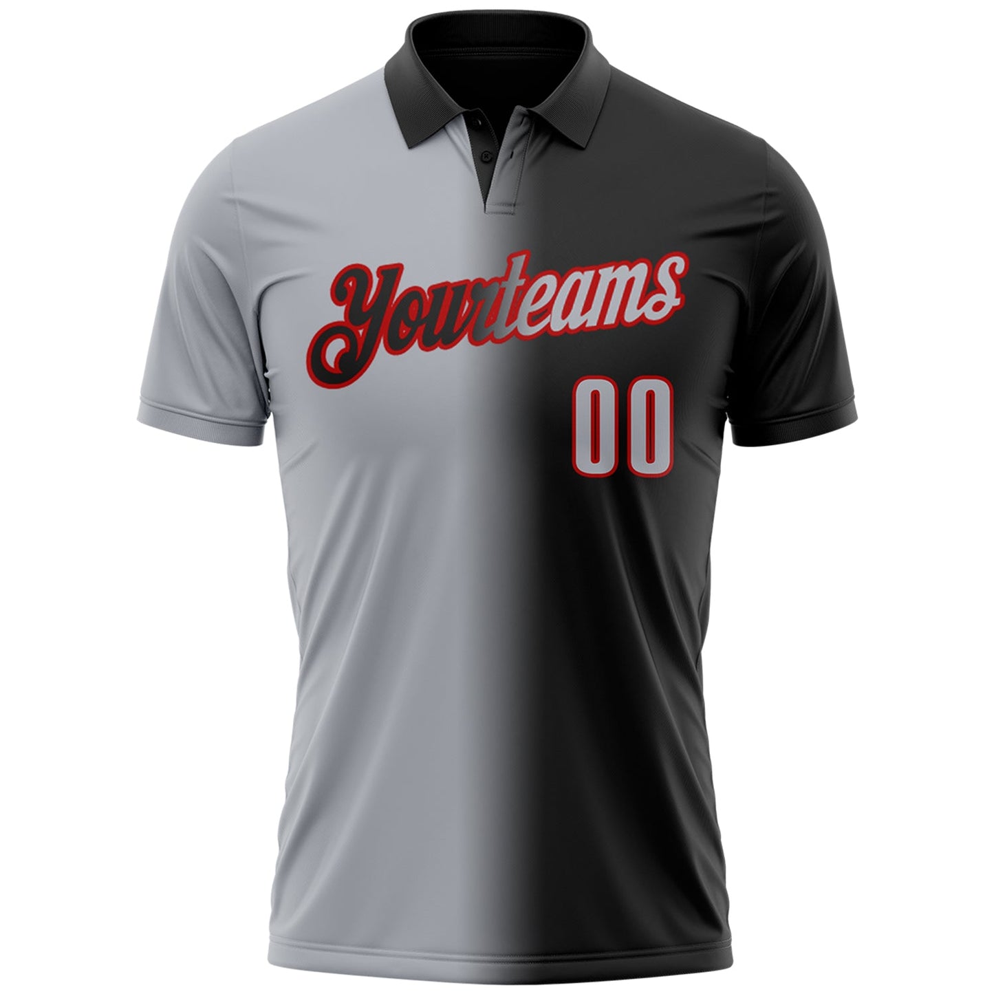 Custom Black Gray-Red 3D Gradient Fashion Performance Polo Shirt view 2