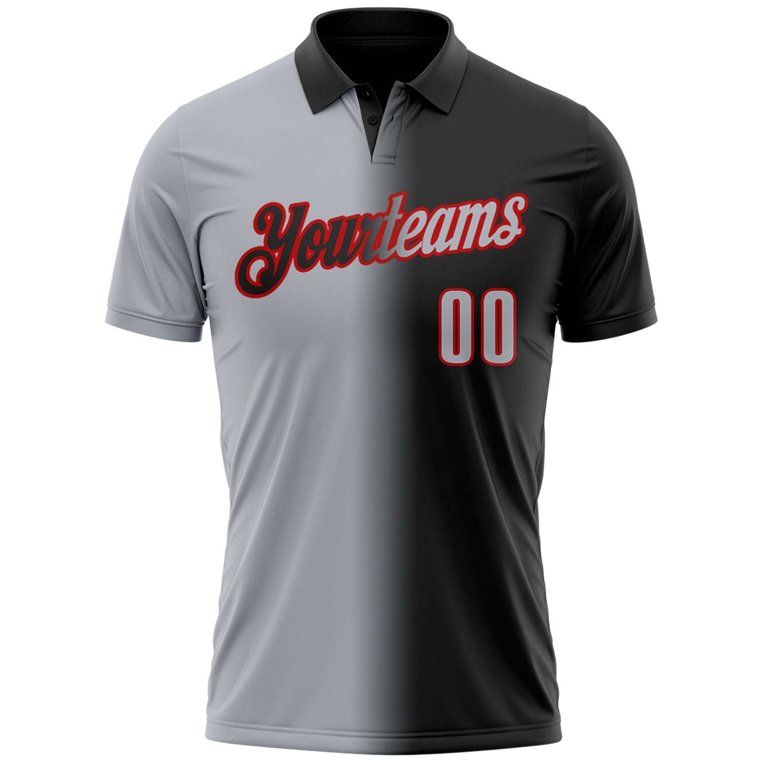 Custom Black Gray-Red 3D Gradient Fashion Performance Polo Shirt view 2