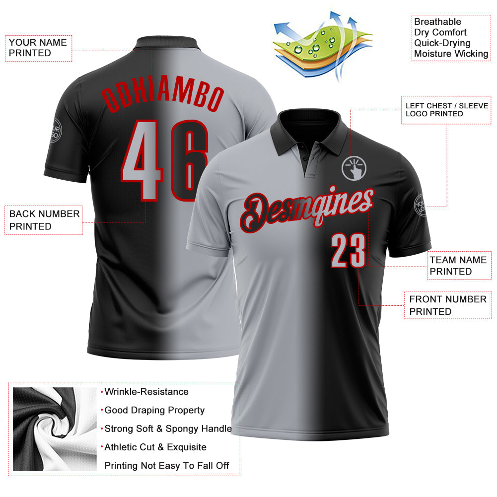 Custom Black Gray-Red 3D Gradient Fashion Performance Polo Shirt view 3