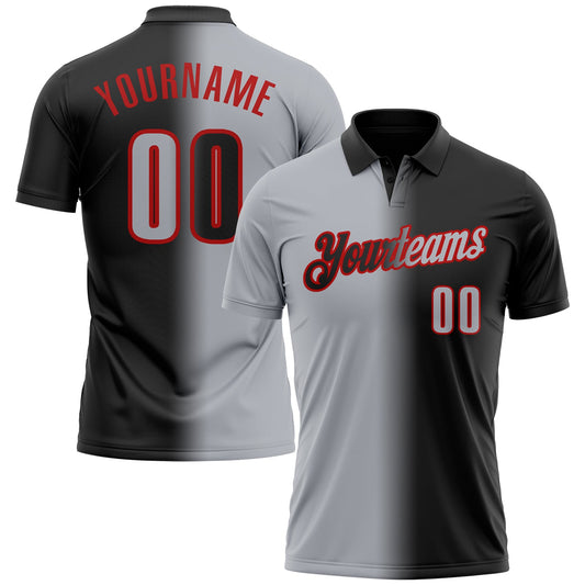 Custom Black Gray-Red 3D Gradient Fashion Performance Polo Shirt - Main View