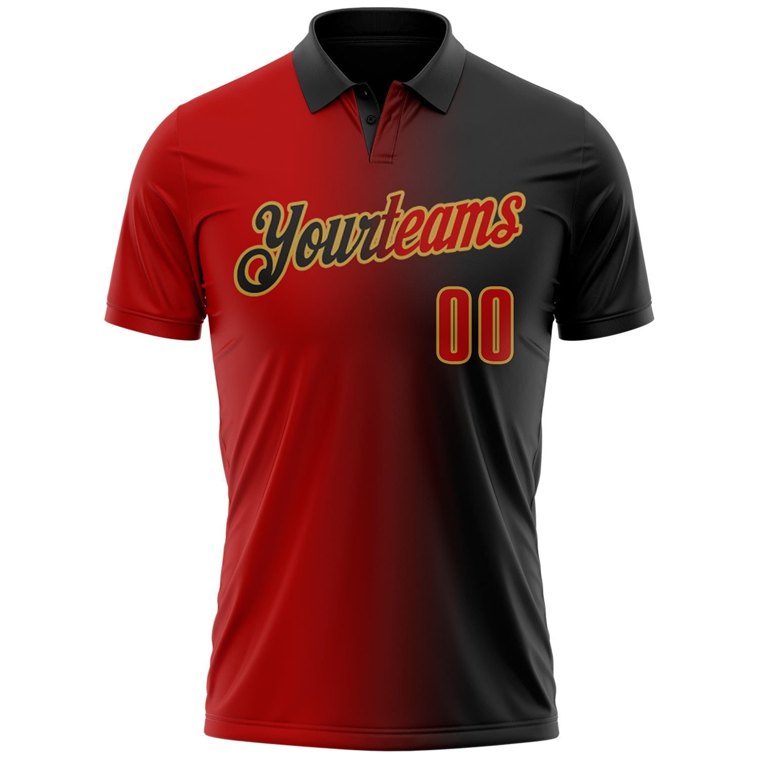 Custom Black Red-Old Gold 3D Gradient Fashion Performance Polo Shirt view 2