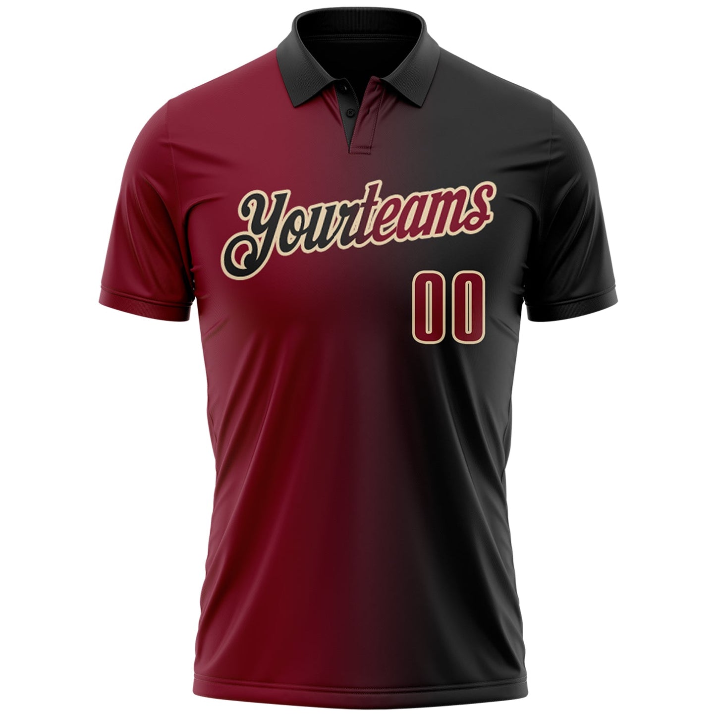 Custom Black Crimson-City Cream 3D Gradient Fashion Performance Polo Shirt view 2