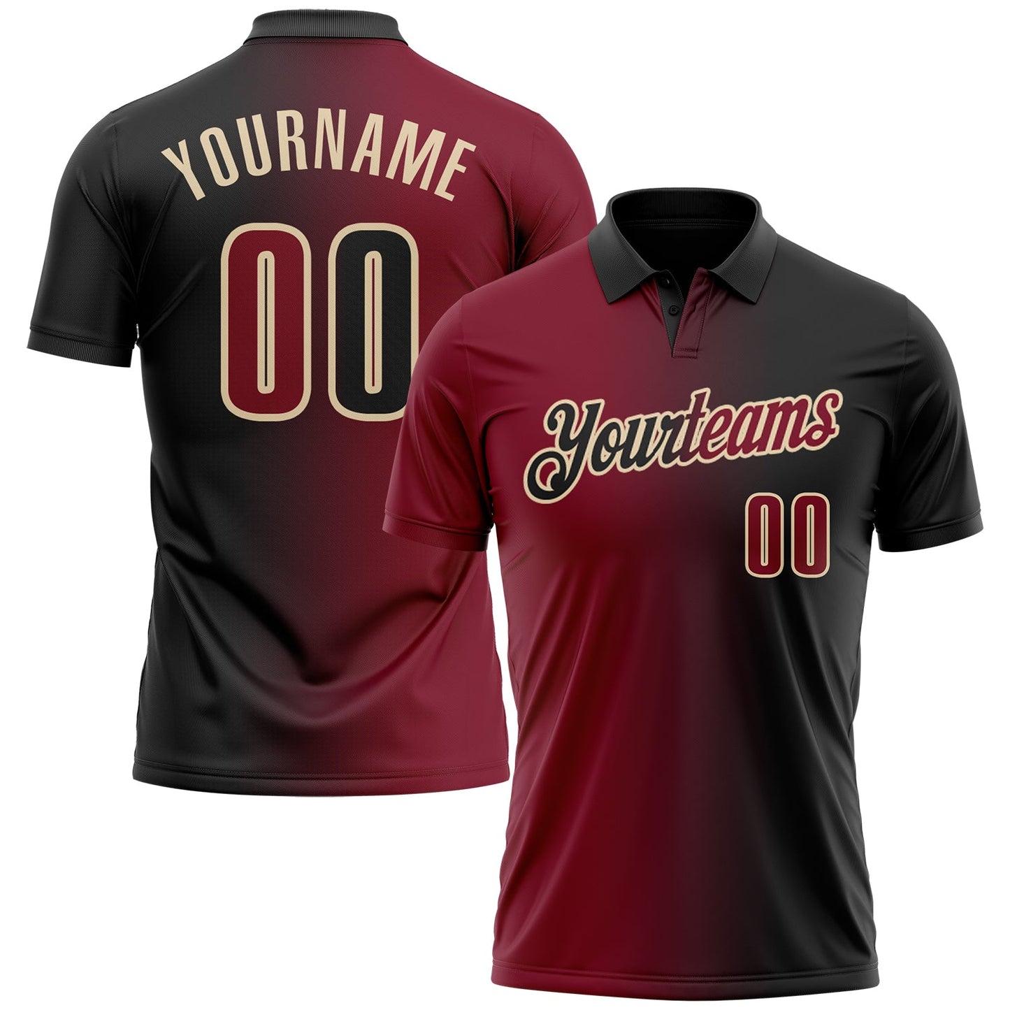 Custom Black Crimson-City Cream 3D Gradient Fashion Performance Polo Shirt - Main View