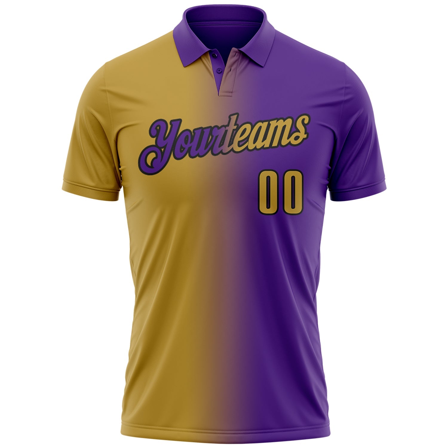 Custom Purple Old Gold-Black 3D Gradient Fashion Performance Polo Shirt view 2
