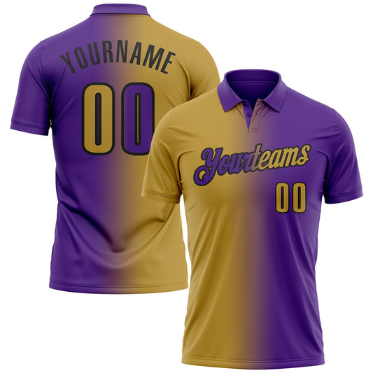 Custom Purple Old Gold-Black 3D Gradient Fashion Performance Polo Shirt - Main View