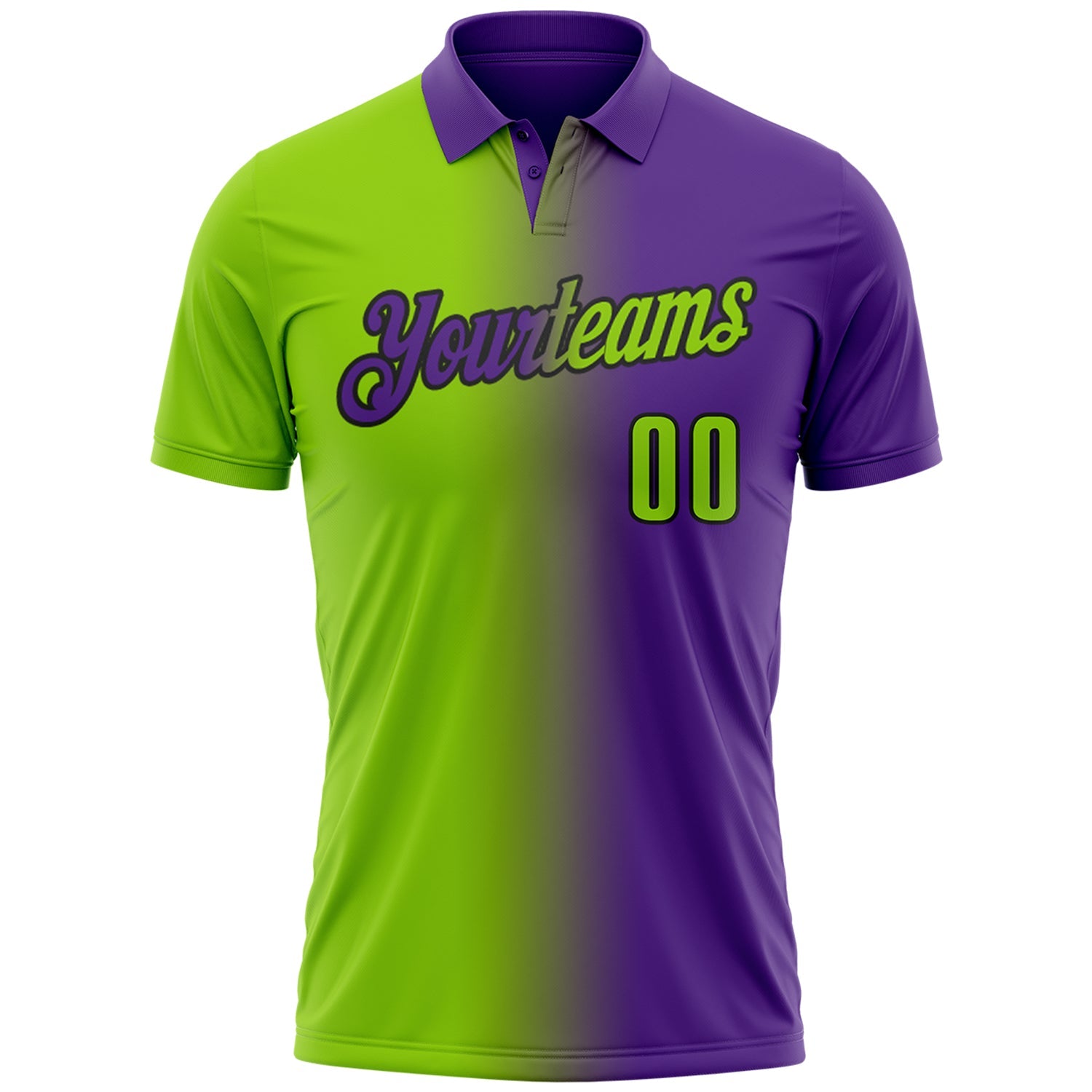 Custom Purple Neon Green-Black 3D Gradient Fashion Performance Polo Shirt view 2