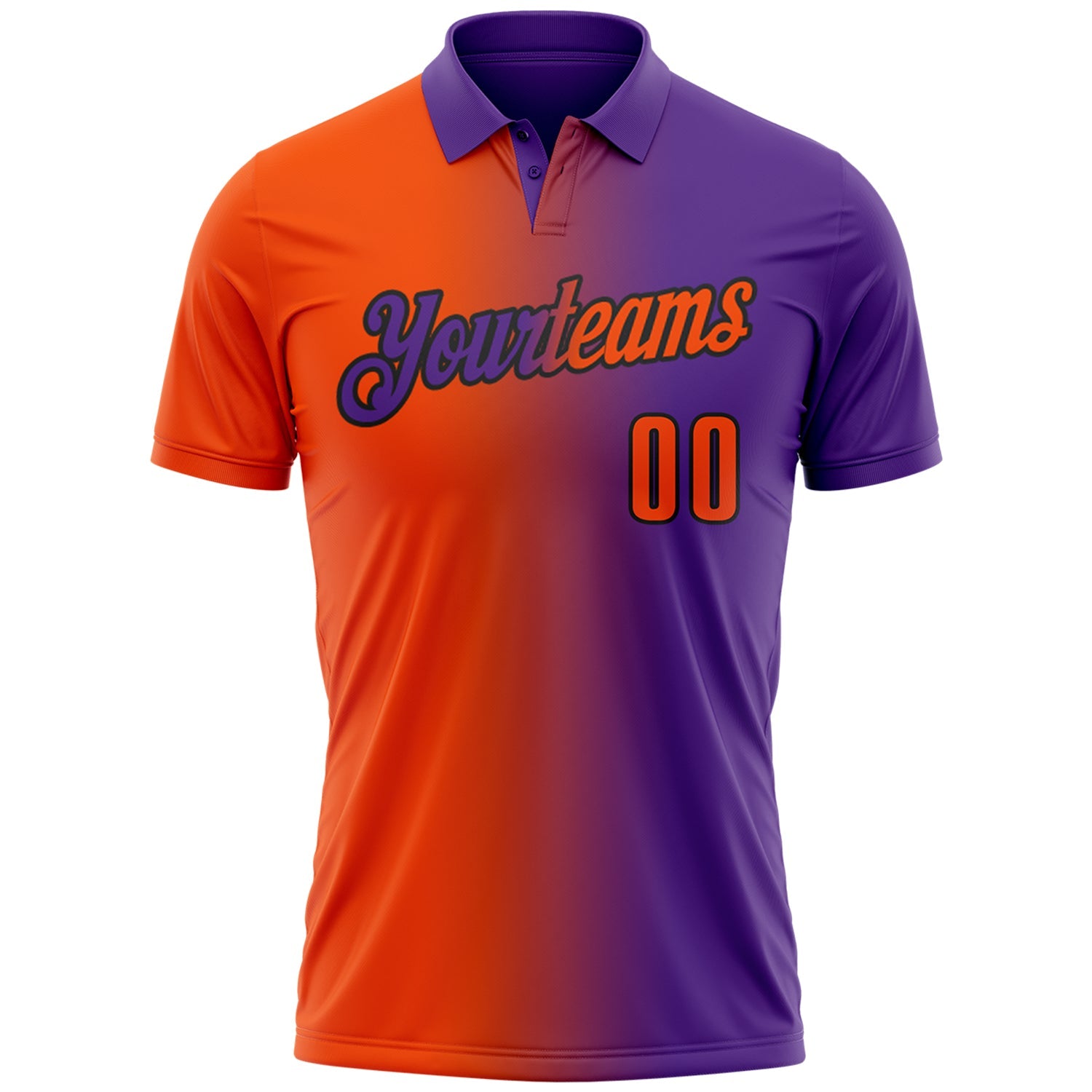 Custom Purple Orange-Black 3D Gradient Fashion Performance Polo Shirt view 2