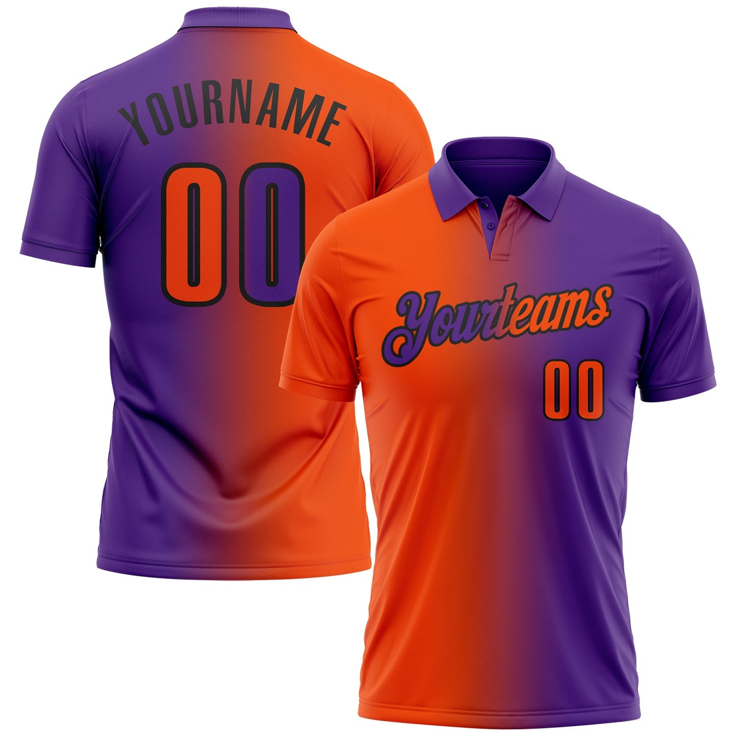Custom Purple Orange-Black 3D Gradient Fashion Performance Polo Shirt - Main View