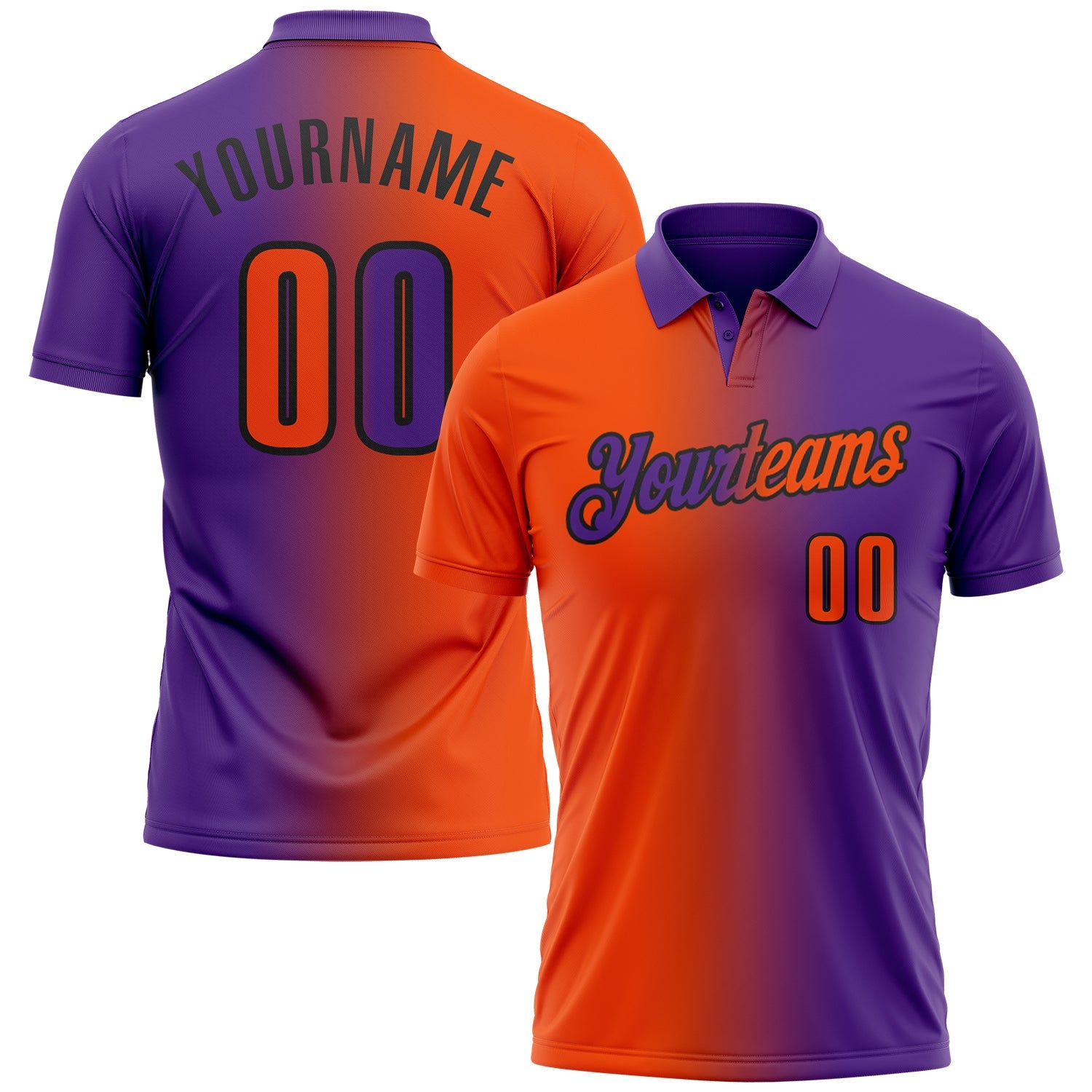 Custom Purple Orange-Black 3D Gradient Fashion Performance Polo Shirt - Main View