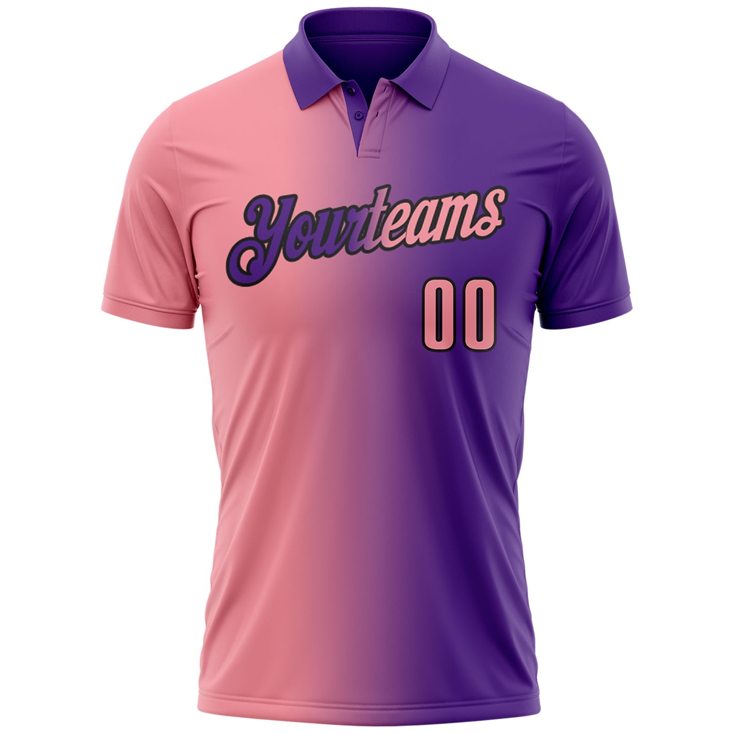 Custom Purple Medium Pink-Black 3D Gradient Fashion Performance Polo Shirt view 2
