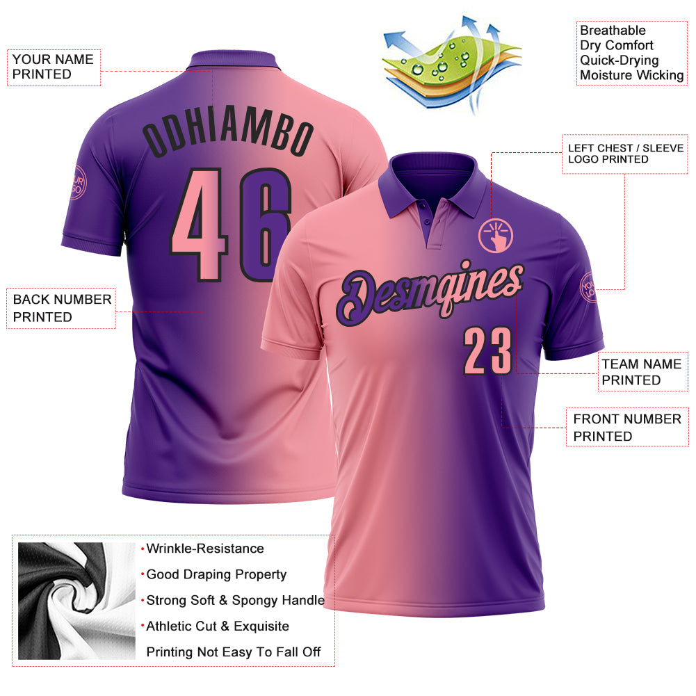 Custom Purple Medium Pink-Black 3D Gradient Fashion Performance Polo Shirt view 3