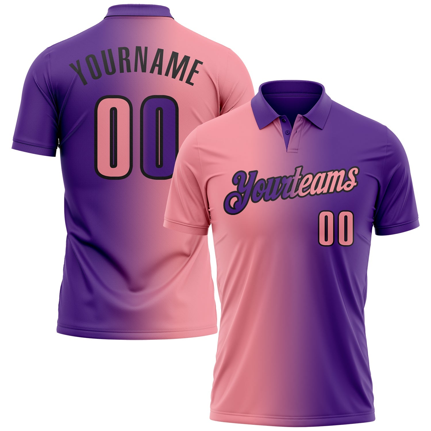 Custom Purple Medium Pink-Black 3D Gradient Fashion Performance Polo Shirt - Main View
