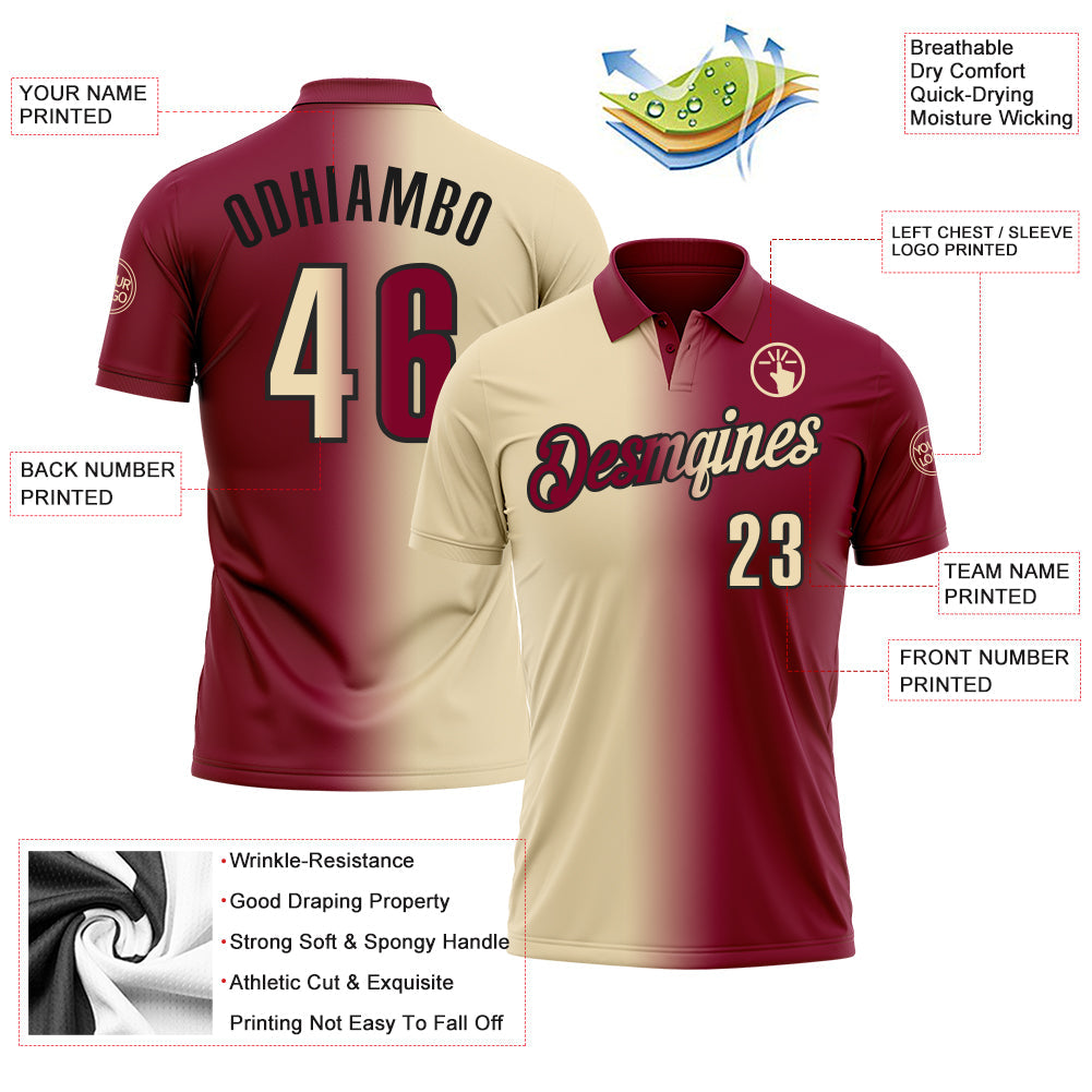 Custom Maroon Cream-Black 3D Gradient Fashion Performance Polo Shirt view 3