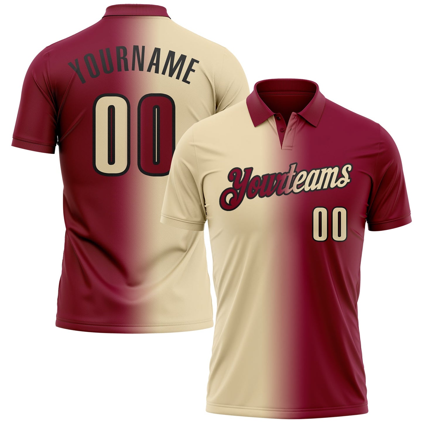 Custom Maroon Cream-Black 3D Gradient Fashion Performance Polo Shirt - Main View