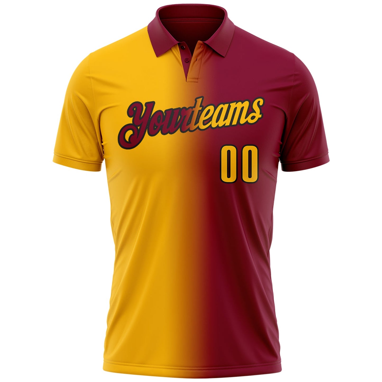 Custom Maroon Gold-Black 3D Gradient Fashion Performance Polo Shirt view 2