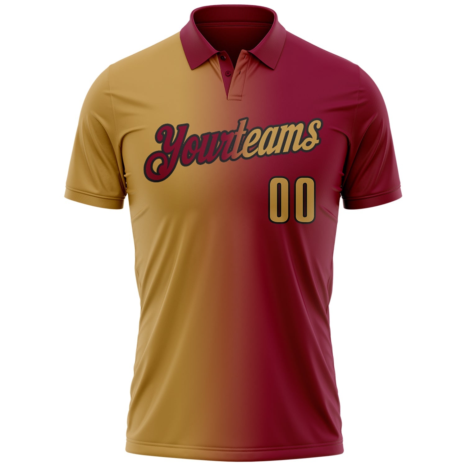Custom Maroon Old Gold-Black 3D Gradient Fashion Performance Polo Shirt view 2