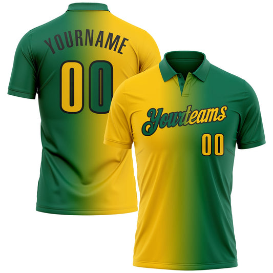 Custom Kelly Green Yellow-Black 3D Gradient Fashion Performance Polo Shirt - Main View