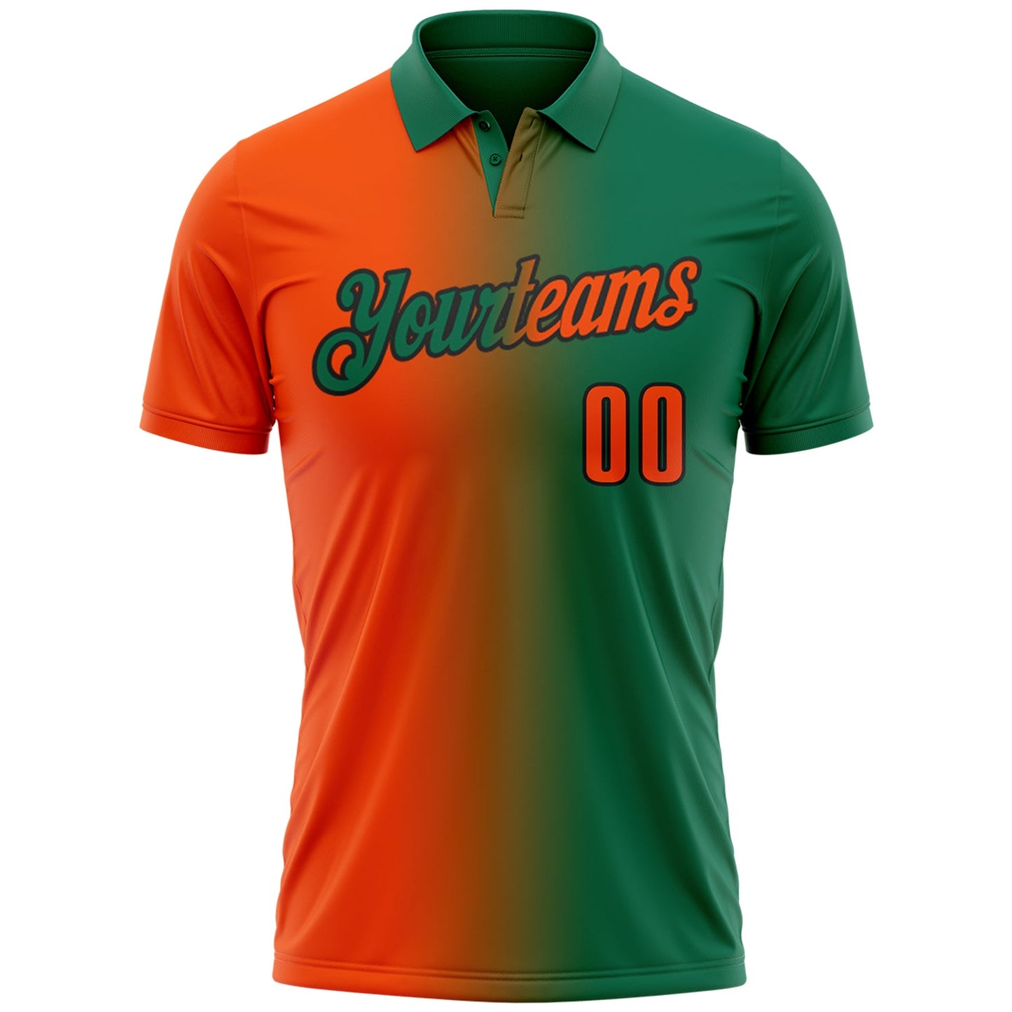Custom Kelly Green Orange-Black 3D Gradient Fashion Performance Polo Shirt view 2