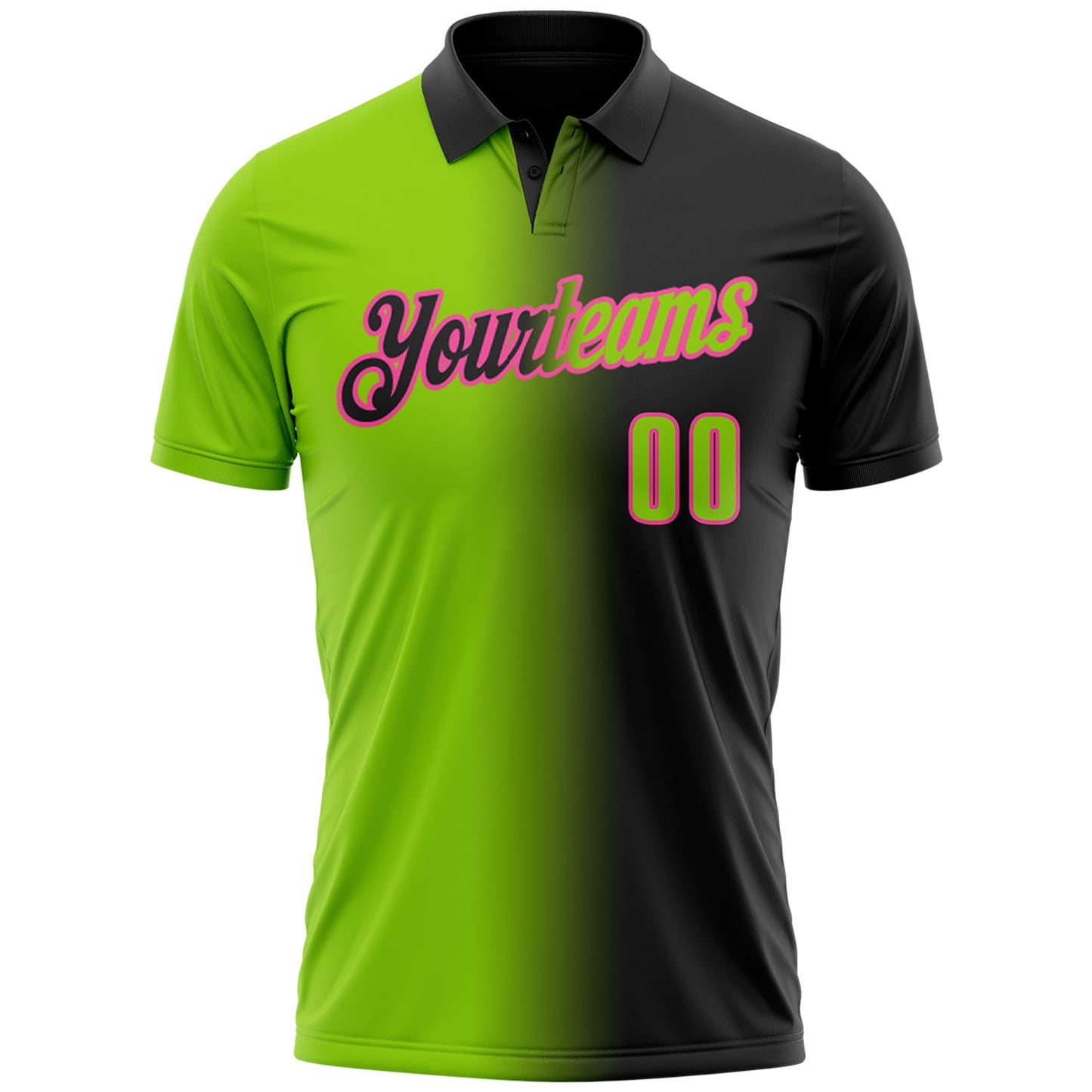 Custom Black Neon Green-Pink 3D Gradient Fashion Performance Polo Shirt view 2