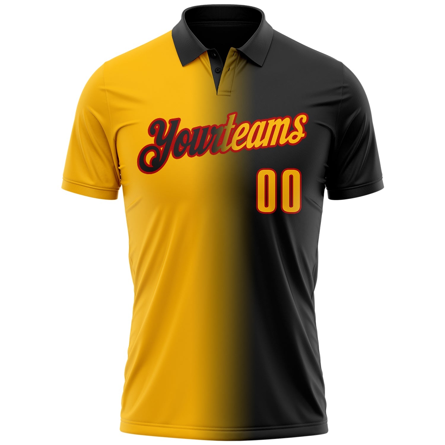 Custom Black Gold-Red 3D Gradient Fashion Performance Polo Shirt view 2