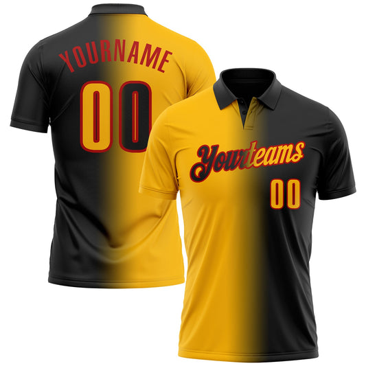 Custom Black Gold-Red 3D Gradient Fashion Performance Polo Shirt - Main View
