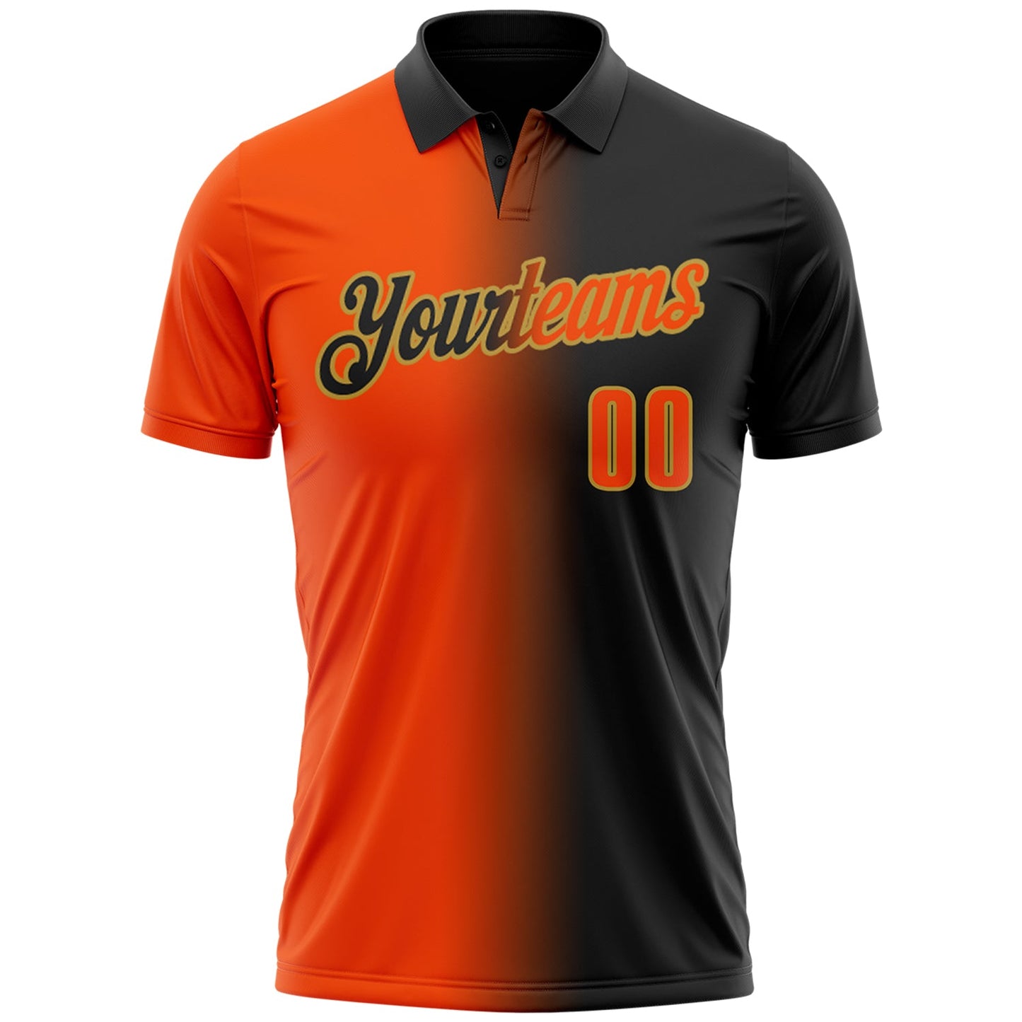 Custom Black Orange-Old Gold 3D Gradient Fashion Performance Polo Shirt view 2