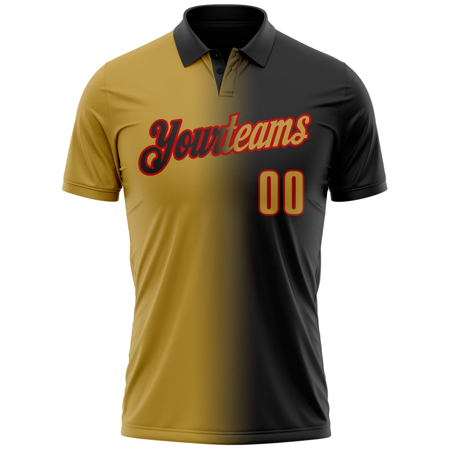 Custom Black Old Gold-Red 3D Gradient Fashion Performance Polo Shirt view 2