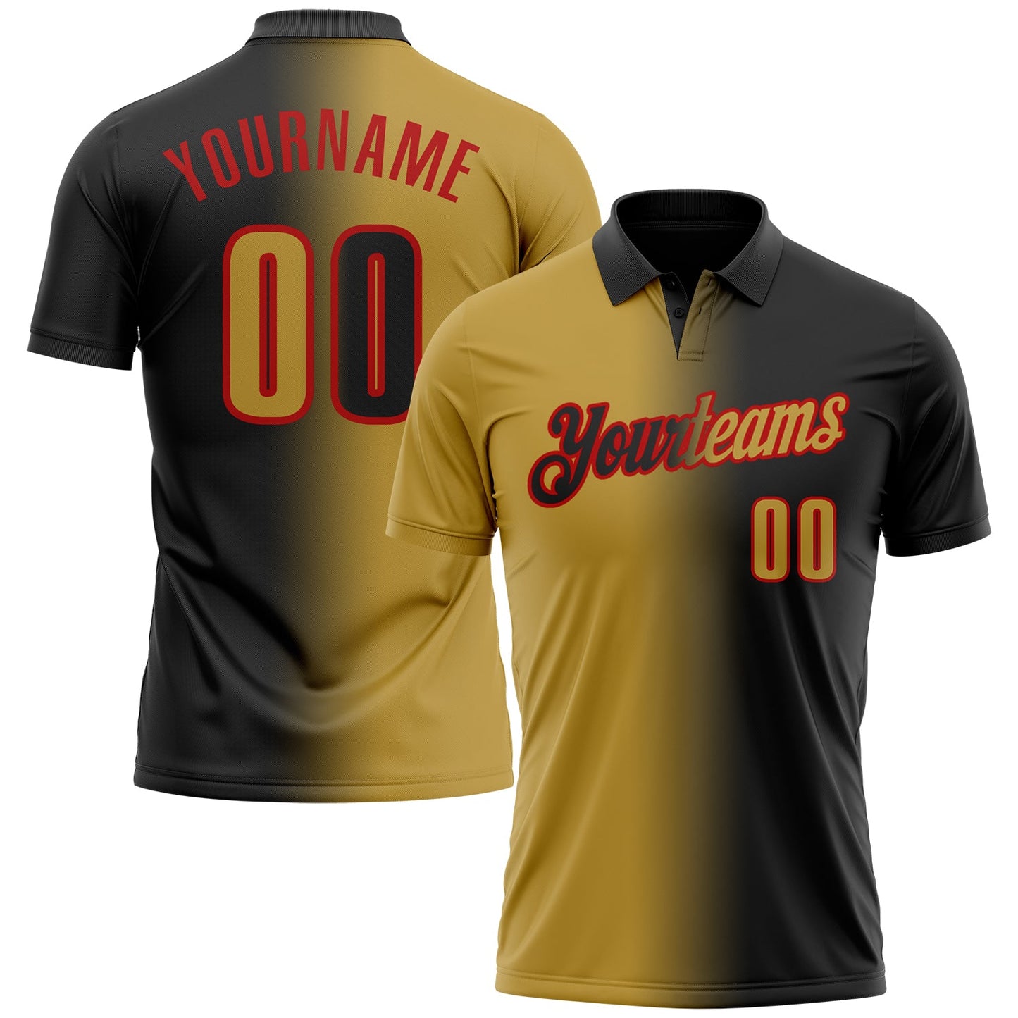 Custom Black Old Gold-Red 3D Gradient Fashion Performance Polo Shirt - Main View