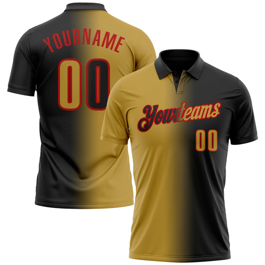Custom Black Old Gold-Red 3D Gradient Fashion Performance Polo Shirt - Main View