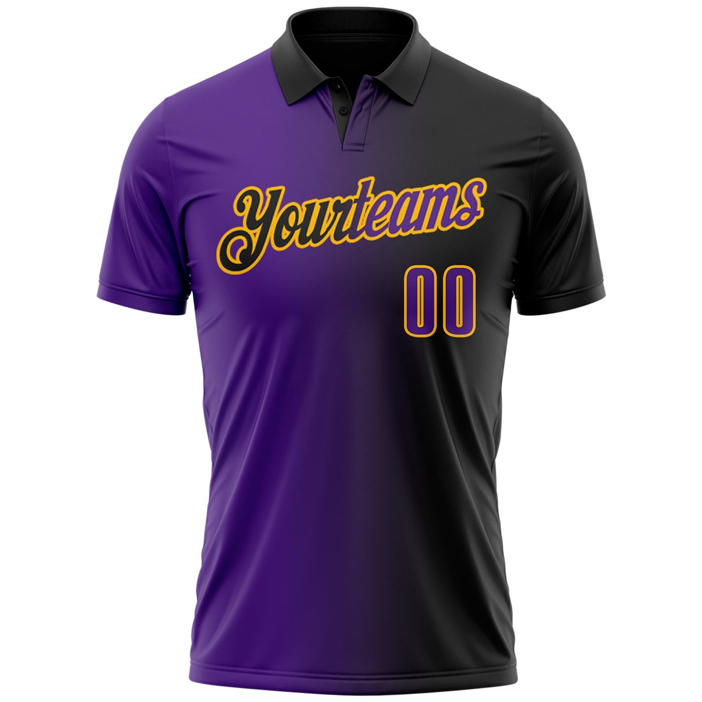 Custom Black Purple-Gold 3D Gradient Fashion Performance Polo Shirt view 2