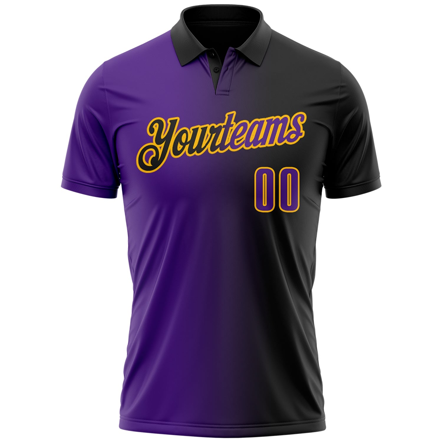 Custom Black Purple-Gold 3D Gradient Fashion Performance Polo Shirt view 2