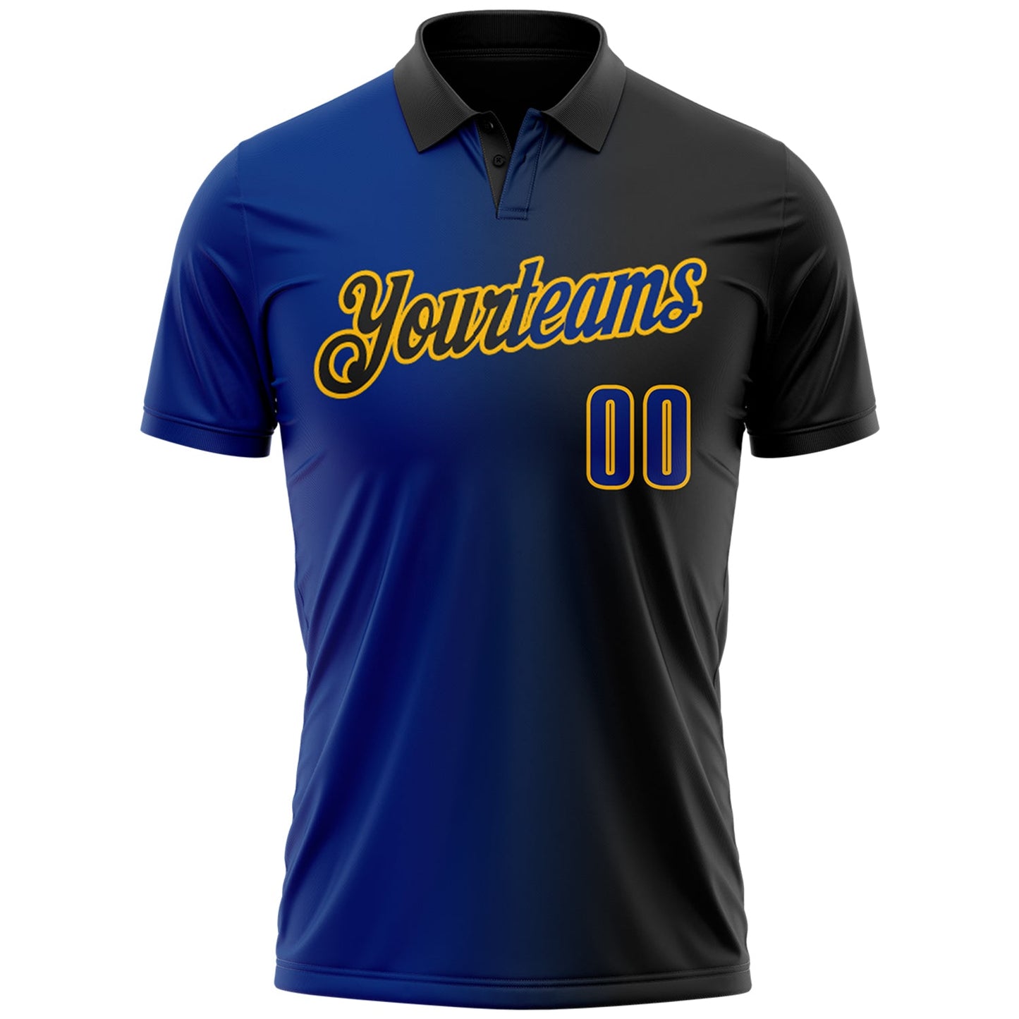 Custom Black Royal-Gold 3D Gradient Fashion Performance Polo Shirt view 2