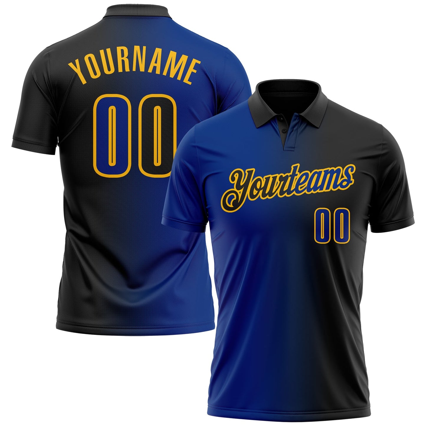 Custom Black Royal-Gold 3D Gradient Fashion Performance Polo Shirt - Main View