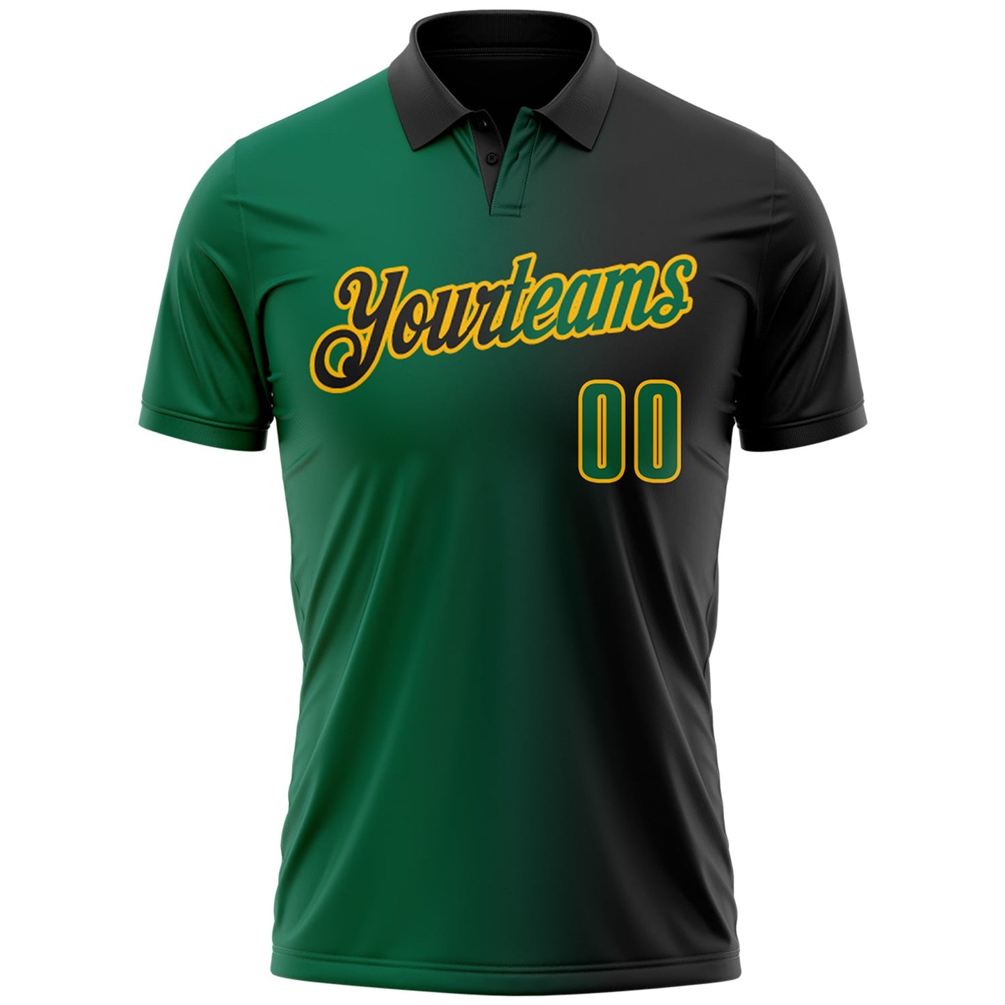 Custom Black Kelly Green-Gold 3D Gradient Fashion Performance Polo Shirt view 2