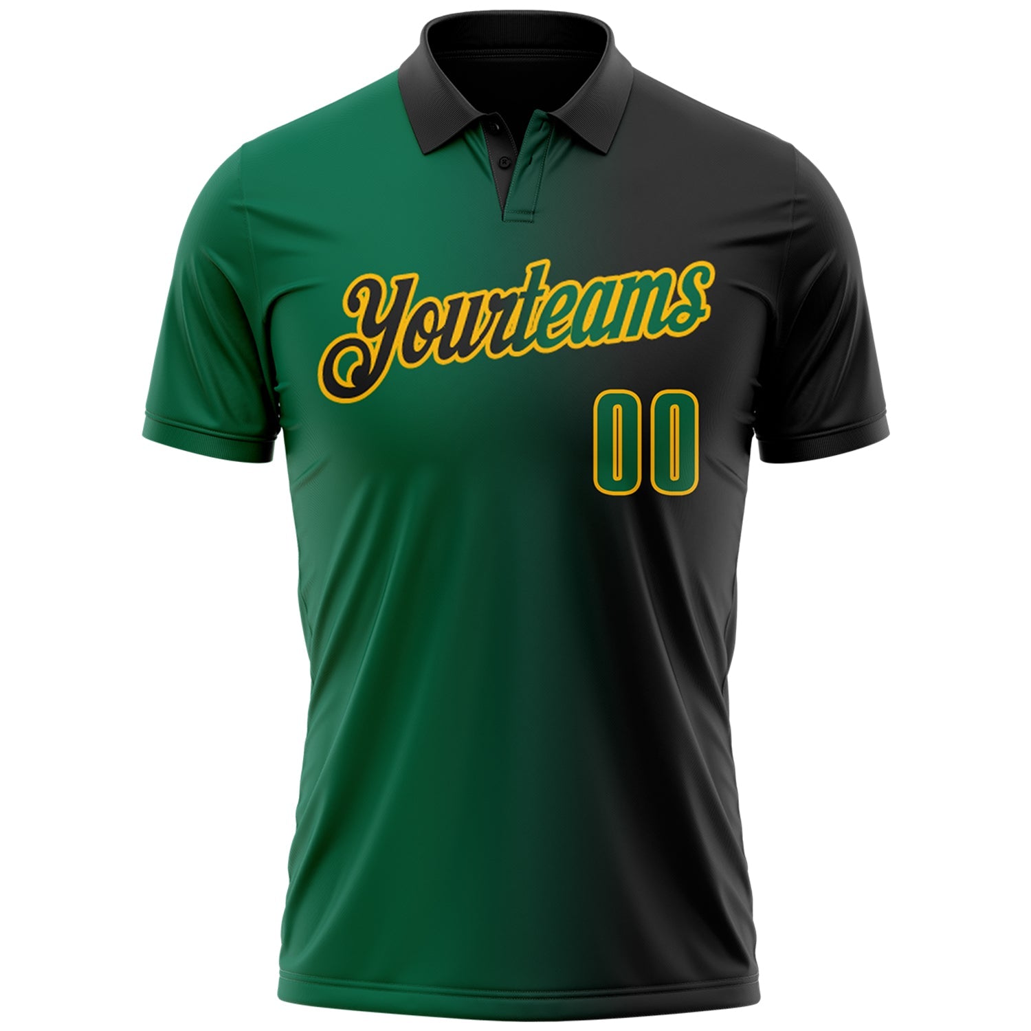 Custom Black Kelly Green-Gold 3D Gradient Fashion Performance Polo Shirt view 2