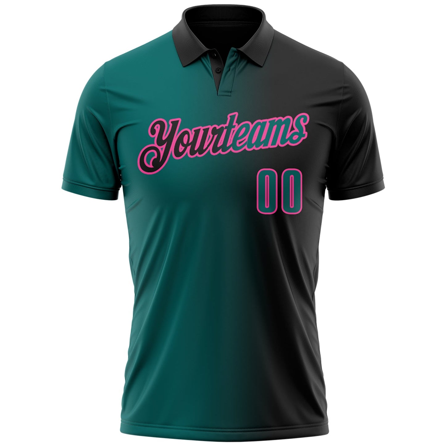 Custom Black Teal-Pink 3D Gradient Fashion Performance Polo Shirt view 2