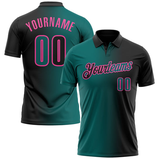 Custom Black Teal-Pink 3D Gradient Fashion Performance Polo Shirt - Main View