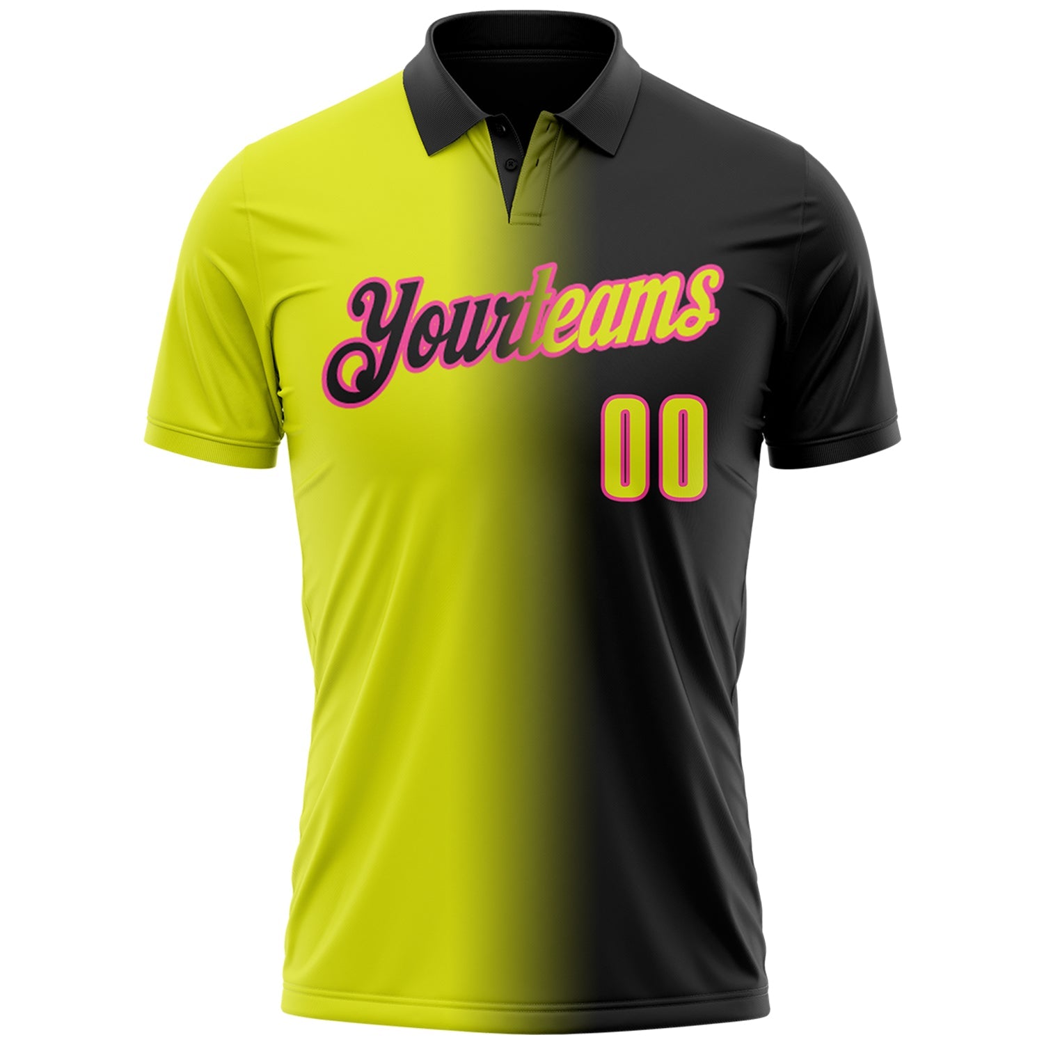 Custom Black Neon Yellow-Pink 3D Gradient Fashion Performance Polo Shirt view 2