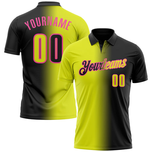 Custom Black Neon Yellow-Pink 3D Gradient Fashion Performance Polo Shirt - Main View