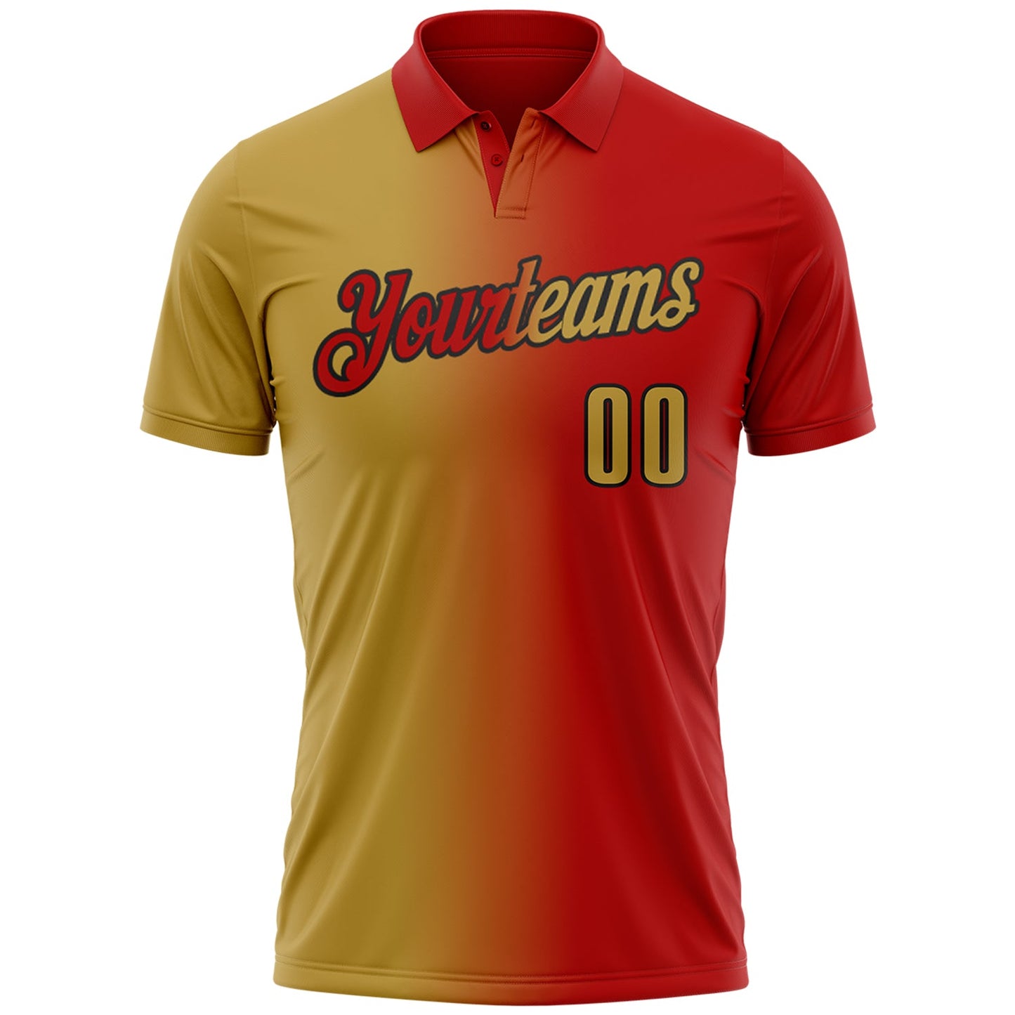 Custom Red Old Gold-Black 3D Gradient Fashion Performance Polo Shirt view 2