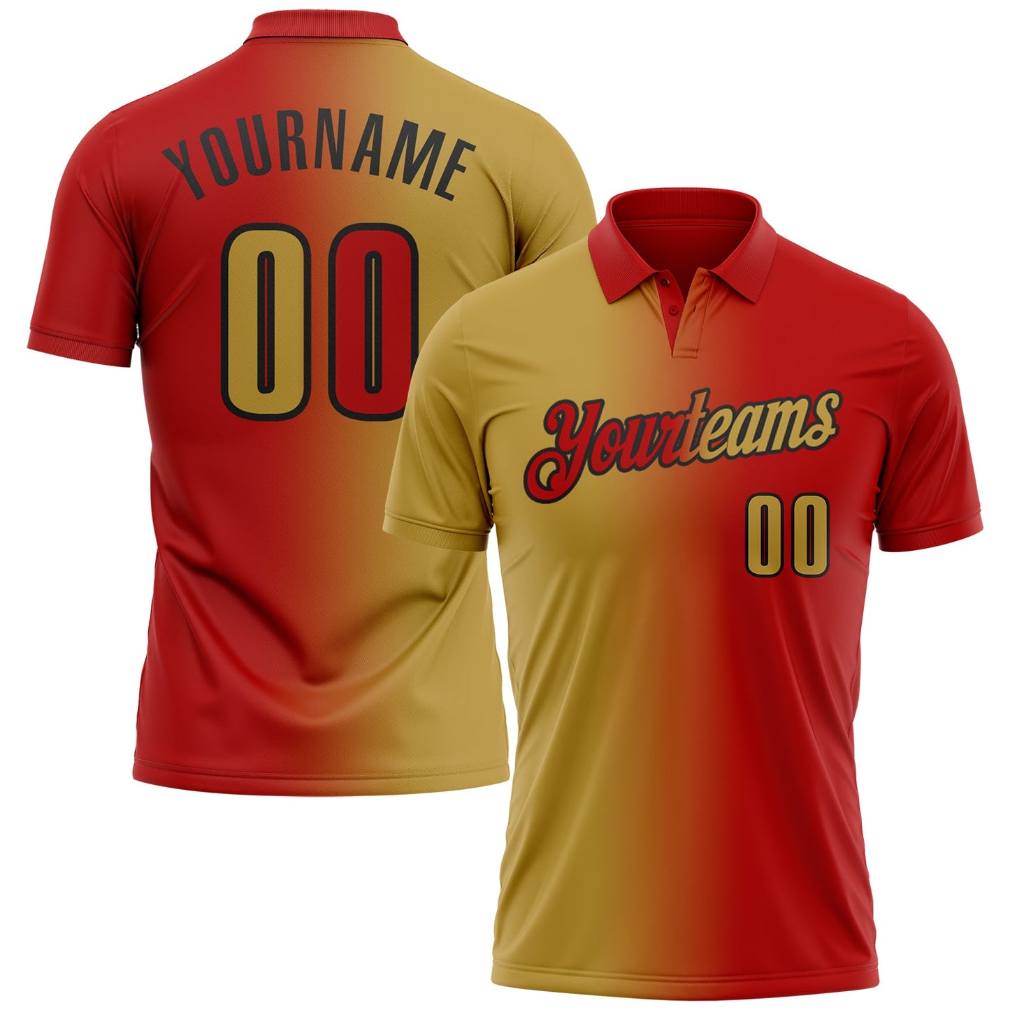 Custom Red Old Gold-Black 3D Gradient Fashion Performance Polo Shirt - Main View