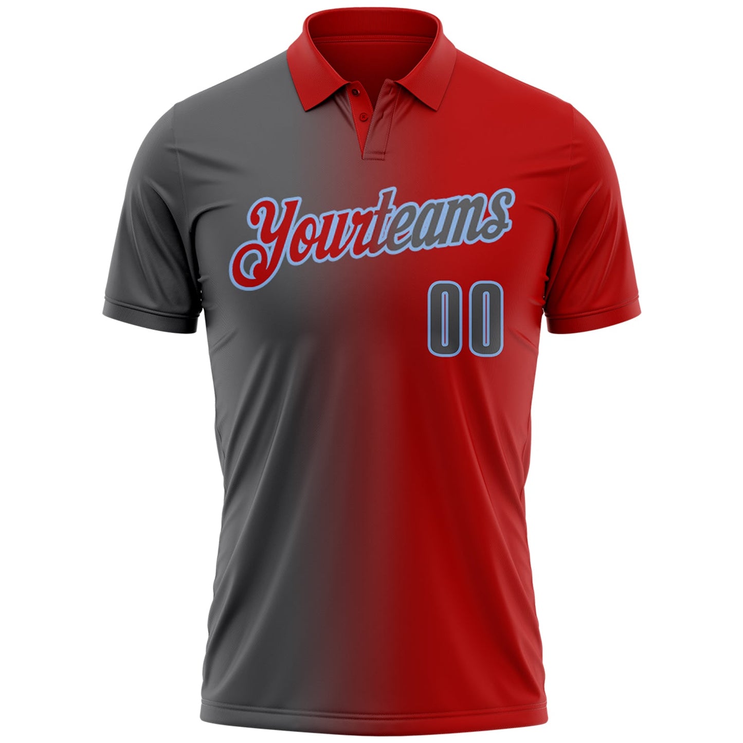 Custom Red Steel Gray-Light Blue 3D Gradient Fashion Performance Polo Shirt view 2
